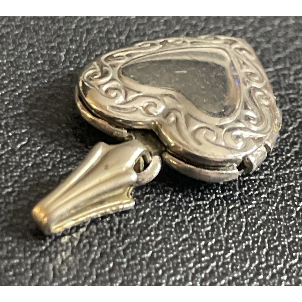 Vintage Tiny Locket Charm Pendant Silver Tone Engraved Jewelry Mini Valentines - Picture 4 of 8